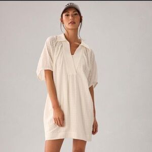 Anthropologie V-NECK TIERED-SLEEVE TUNIC white MINI DRESS size 1X